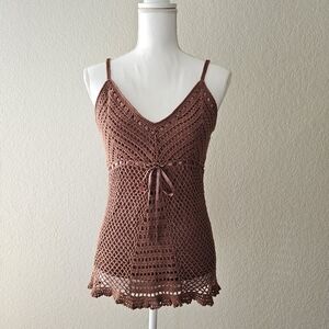 Y2K Faded Glory fairycore cottagecore crochet top with ribbon bow